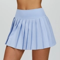 High-waisted light blue pleated tennis skirt for women with built-in athletic shorts - Blue