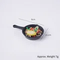 Miniature stir-fry noodle pan keychain charm, 6cm simulated food model in black pan - Fried Noodles with Fish Tofu - No Loop
