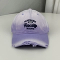 Detail of distressed brim and embroidery on a vintage lavender cotton baseball cap - One Size (58-60cm) / Purple