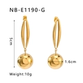 Detailed view of gold layered drop earrings with dimensions 5cm length and 1.6cm ball width - Gold Oval Round Ball Dangle Style (NB-E1190-G)