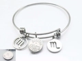 Silver Scorpio zodiac bangle bracelet with engraved charms and adjustable band - Silver Scorpio (KB88079-Z)