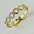 Golden chain link ring featuring sparkling white zircon micro-inlays for women - 14K Round Link / Gold