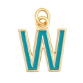 Golden letter W pendant with turquoise enamel inlay and top connector ring - Sky Blue - Letter W