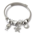 Silver cable charm bracelet with sea star and Be My Valentine heart pendant - Starfish Fishbone Shell (C2-019) / White