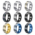 Polished titanium steel rings set for men featuring brushed finish in multiple colors - Assorted Multicolor Variety (JWR1535-9PCS)