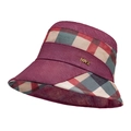 Elegant wine red and plaid sun hat for women with golden LOVE metal logo detail - Burgundy