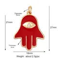 Gold-plated Hamsa Hand pendant with red enamel and evil eye detail, 27x18mm size - Red Enamel Hamsa Hand Style (M184336K2)
