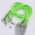 Cordon de collier tressé vert vif en cire avec fermoir mousqueton et chaînette - 1.5mm (45+5cm) / Vert Herbe