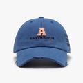 Blue baseball cap with orange letter A embroidery and vintage distressed details - Adjustable / Blue