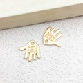 Gold palm-shaped handmade charms in polished alloy with top hanging holes for DIY jewelry - 1pc HandMade Palm Charm