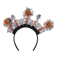Cerchietto per Halloween con zucca glitterata arancione e fantasma d'argento - Stile Fantasma Zucca Glitterata con Bordo in Pizzo