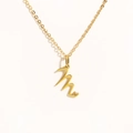 Minimalist gold stainless steel necklace featuring cursive letter M with heart charm - Gold - Letter M