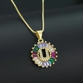 Gold-plated letter U necklace pendant with colorful zircon stones on a box chain - Gold Plated Rainbow Zirconia Letter U