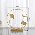 Vase nordique en fer doré avec tube en verre, feuilles de ginkgo et décor oiseau - Vase Oiseau-Cercle / Doré