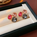 Close-up of elegant gold earrings with pink, rose red, and black crystal stones in a jewelry box - 44# Silver Post Style (44#)