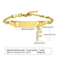 Golden stainless steel ID bracelet with pavé letter F charm and adjustable chain - 12CM Letter F / Gold