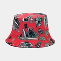 Detail of red graffiti bucket hat with street art patterns and Feel Wide print - M / 15# Red Graffiti Print