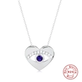 Classic S925 sterling silver evil eye heart pendant necklace with blue gemstone - 925 Silver / White Gold