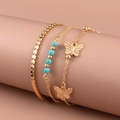 Three-piece gold chain set with turquoise beads and double butterfly pendants - KC Gold Blue Stone Butterfly Style (8651)