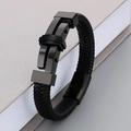 Pulsera para hombre de cuero trenzado negro mate con cruz geométrica y cierre magnético - 19cm / Negro