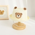 Toddler cream straw sun hat with cute bear embroidery and 3D ears detail - Cream White (Hat)