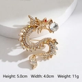 Vintage golden dragon brooch with crystal details and white rhinestones, 5cm size - Gold S-Coil Dragon with Crystal