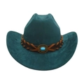 Chapeau de cowboy vintage turquoise avec bande en cuir tressé et pierre turquoise - Taille unique / Vert Foncé (Corde Croisée)