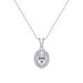 Luxurious 925 sterling silver halo necklace featuring a large oval moissanite pendant - Oval Halo Style (P13763) + GRA Certificate