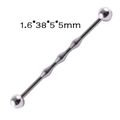 Silver stainless steel industrial barbell with bamboo texture and 1.6x38mm dimensions - Steel Color - 3 Diamonds