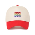 Cappellino da baseball a 5 pannelli color-block con ricamo LOVE arcobaleno su beige - Regolabile / Rosso