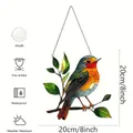 2D acrylic suncatcher featuring a colorful robin on a branch with pre-drilled holes - Robin-OPP Bag
