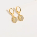 Eleganti orecchini a moneta vintage dorati con pendente a ritratto e dettagli in zircone - Stile Ovale (ES2736-4)