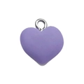 Matte purple resin heart pendant with silver metal ring for DIY jewelry making - Purple