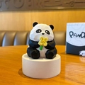 Cute geometric resin panda figurine holding a yellow flower on a white round base - Flower Viewing / Color Box