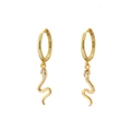 Gold-plated 925 sterling silver hoop earrings with snake charms and sparkling zircon eyes - Style F Long Drop 1 (Yellow Gold)