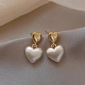 925 silver needle heart-shaped drop earrings with matte gold and white finish - Brushed Metal Heart Earrings - A1420 Gold