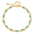 Pulsera de doble capa hecha a mano bañada en oro de 18 quilates con turquesas - Kb0333 / Oro de 18K