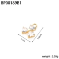 Macro shot of gold stainless steel heart petal charm with clear zircon inlays - BP00189B1-Gold White Stone Clover Pendant