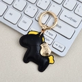 Creative black leather horse keychain with yellow trim and gold money bag pendant - Mini / Black
