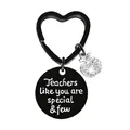 Teacher appreciation gift heart keychain with silver apple charm and engraved black disc - JSYZ008 Teachers like you are special & few / Black