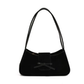 Bolso de hombro minimalista de terciopelo negro con un elegante lazo para mujer - Negro