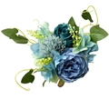 Artificial bouquet with blue roses and hydrangeas on white background - Teal