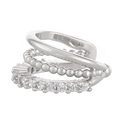 Elegant triple-layer silver ear cuff with sparkling zircon stones and beaded texture - 3-Layer Bead Zirconia Style (White K X499)