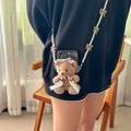 Brown plush bear phone case with pearl strap and chic brown ribbon accents - Scarf Brown Bear Phone Back Clip