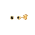 Minimalist gold round stud earrings with black cubic zirconia and butterfly backs - Gold Black Zirconia