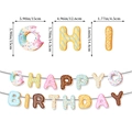 Detaillierte Größenangaben für Donut-Happy-Birthday-Banner mit Maßen der einzelnen Buchstaben - Donut Banner