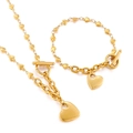 Golden heart jewelry set with heart-link necklace and bracelet featuring T-bar clasp - Gold Heart Set (KS140875-Z)