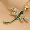 Collana con libellula dorata con gemme verdi e blu su catena in acciaio al titanio - XL2148-4 Libellula #2
