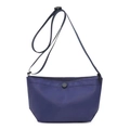 Minimalist navy blue nylon dumpling crossbody bag with adjustable strap and snap button - Dark Blue