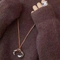 Ethno-Halskette aus Kunstleder und silberner Stream-Ring mit weißem Opal-Stein Set - Stil 10 Halskette - Silber Kaffee